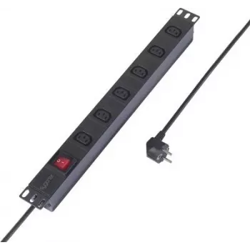 Sygonix SY-6736980 19 inch 6-os Schuko elosztó, 1U rack szerelés, 2m kábel, fekete