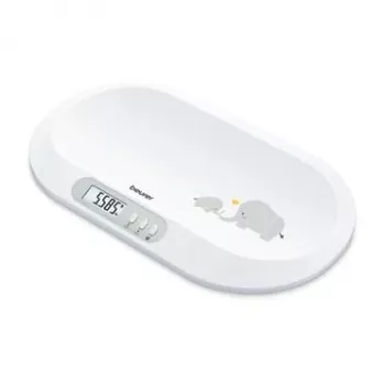 Beurer BY90 intelligens babamérleg Bluetooth-szal, 20 kg kapacitás, 5 g pontosság, ívelt mérőfelület, LCD-kijelző, fehér
