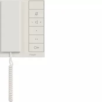Hager RTQ640X audio beltéri egység kagylóval 2 vezetékes IP-buszhoz, polárfehér