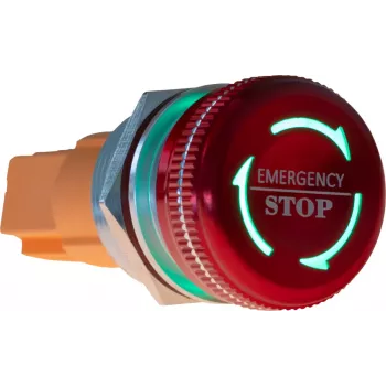 JOY-IT Button22NA-02 vészleállító nyomógomb, reteszelő, 22 mm-es szerelés, 220 V, piros gombos fej, zöld gallér, IP67, IK10