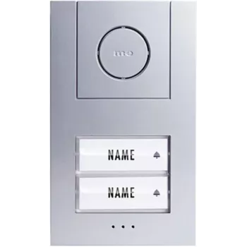 M-E MODERN-ELECTRONICS 41186 vezetékes audio kaputelefon-komplett készlet 2 lakáshoz – ezüst kültéri egység, fehér beltéri egységek, 2 vezetékes busz, ajtónyitó funkció