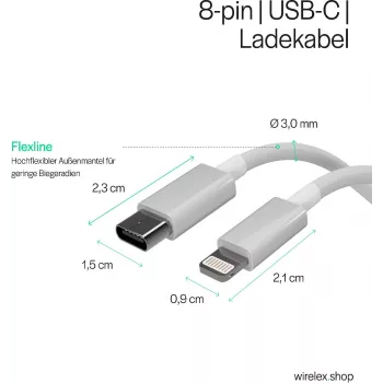 Flexline USB-C to Lightning PD Charging Cable 2m White FL31-13053