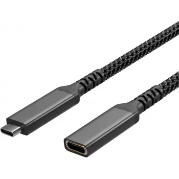 S CONN Flexline USB-C hosszabbító kábel, USB-C dugó USB-C aljzatra, USB 3.2 Gen 2, 100W PD, 4K@60Hz, textilbevonatú, 1,5m, fekete FL31-74006