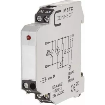 METZ CONNECT KRA-M6/21 interfész relémodul, fehér, 12-24 V AC bemenet, 250 V AC kimenet, DIN-sín szerelés 11061513