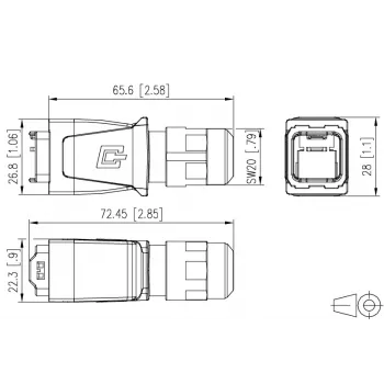 METZ BTR 14010850C0ME ipari IP67 V14 RJ45 dugóház, push-pull, üres