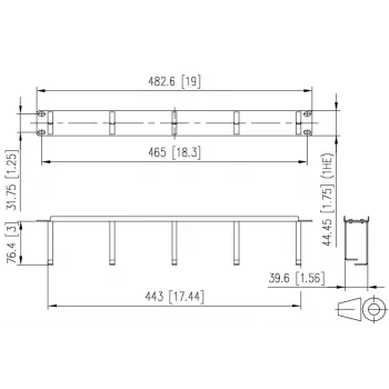 METZ BTR 130894-03-03-E 19 inch 1U kábelmenedzsment panel, 75mm mély, RAL 7035 világosszürke