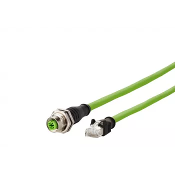 METZ CONNECT 142M4D25050 M12 ipari Ethernet patch kábel, CAT 5e S/UTP, 5 m, zöld PUR köpeny, sav-/ózon-/UV-álló, energialáncban használható
