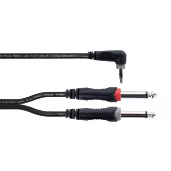 Cordial 14869 audio Y-adapter kábel 3,5mm sztereó jack – 2x 6,3mm mono jack 5m fekete