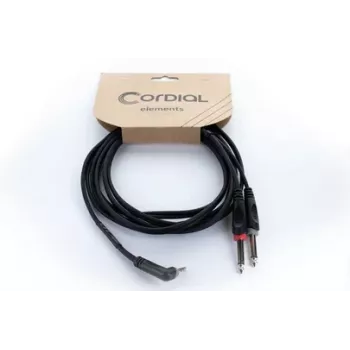 Cordial 14869 audio Y-adapter kábel 3,5mm sztereó jack – 2x 6,3mm mono jack 5m fekete
