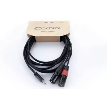 Cordial EY 1 WMM XLR Y-adapter kábel, 3,5mm TRS 2x XLR Male, 1m, OFC, spirálárnyékolás, fekete 14870