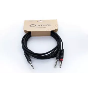 Cordial 14876 audio Y-adapter kábel 6,3 mm sztereó jack – 2x 6,3 mm mono jack 1 m fekete