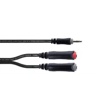 Cordial 14892 audio Y-adapter kábel, 3,5 mm sztereó jack dugó – két 6,3 mm mono jack aljzat, 0,3 m, fekete PVC