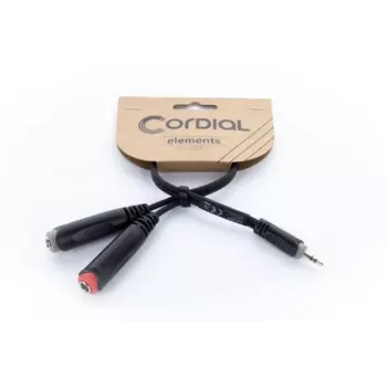 Cordial 14892 audio Y-adapter kábel, 3,5 mm sztereó jack dugó – két 6,3 mm mono jack aljzat, 0,3 m, fekete PVC