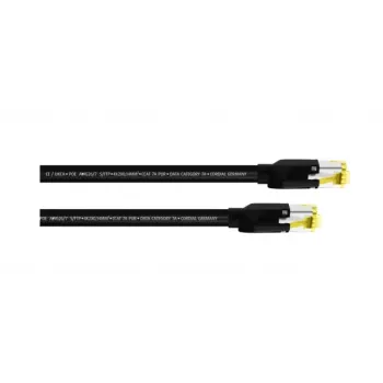 Cordial 15581 CAT 7a S/FTP patchkábel, RJ45, 10 m, fekete, PUR köpeny
