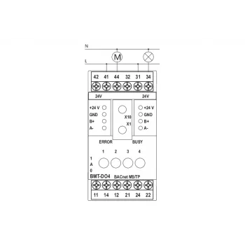 METZ BMT-F-DO4 BACnet MS/TP terepi eszköz 4 relékimenettel, 4 univerzális bemenettel, 2 analóg kimenettel, RS485, DIN-sínre szerelhető, 24V AC/DC 110886132170
