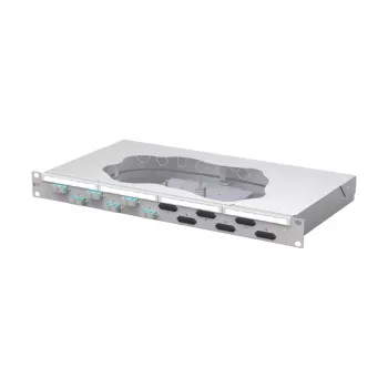 METZ CONNECT 1U 19 inch rack-szerelhető hegesztő patch panel, 6x SC-duplex OM3 multimód, 12 szál, világosszürke 150455BA06-F