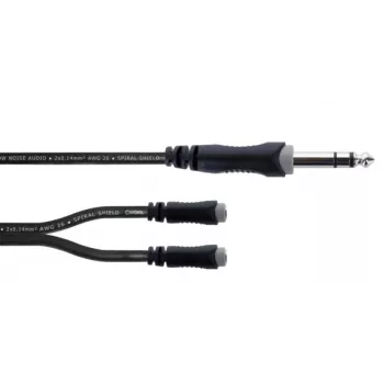 Cordial 14886 audio Y-adapter kábel 6,3 mm sztereó jack dugó 2x 3,5 mm sztereó jack aljzatra 0,3 m fekete PVC ikerkábel