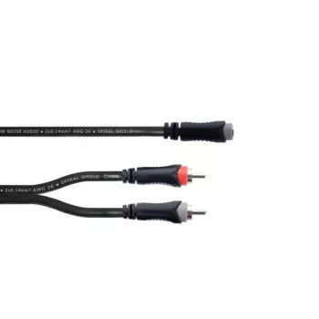 Cordial 14889 audio Y-adapter kábel 3,5 mm sztereó jack aljzat 2x RCA aljzatra 0,3 m fekete PVC ikerkábel