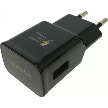 PowerRay PR-TA20EBE EU 2 pólusú USB fali töltő, 5V/2A, fekete, ömlesztett