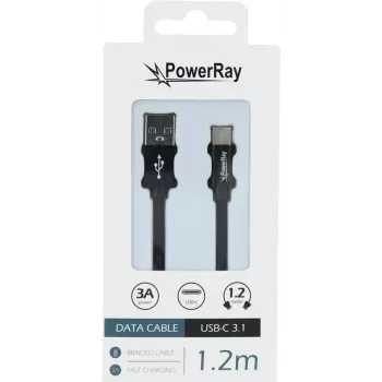 PowerRay USB-C - USB-A adat- és töltőkábel, 1,2 m, textil fekete PR-DCUC120TBK