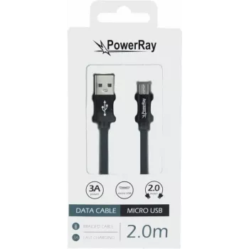 PowerRay USB - Micro-USB adatkábel 2,0 m fonott fekete PR-DCUM200TBK