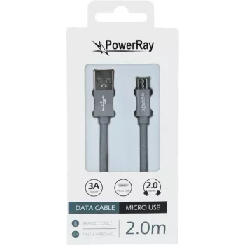 PowerRay USB–Micro-USB adatkábel, 2 m, textilszürke, Blister PR-DCUM200TGY