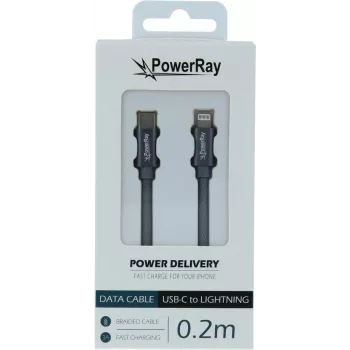 PowerRay USB-C–Lightning adatkábel 0,2 m textilszürke PR-DCCL020TGY