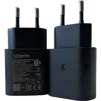 PowerRay PR-TA800EBE 18W USB-C PD fali töltő, EU 2 pólusú, fekete, Bulk