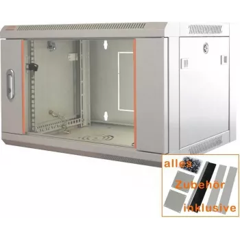 IT-BUDGET 19 inch hálózati szekrény SWA - 4U - 570 x 450 mm - üvegajtó - levehető oldallapok - falra/padlóra szerelhető - tartozékkészlet - világosszürke (90ITB19WS4645GG)