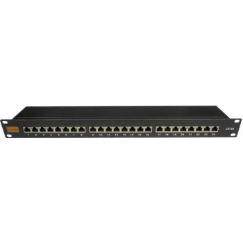 IT-BUDGET 19 inch business patch panel, árnyékolt, Cat.6A, 24 port, 1U, PoE+ Ready, beépített porvédelem, fekete (90ITBPP6ASSS)