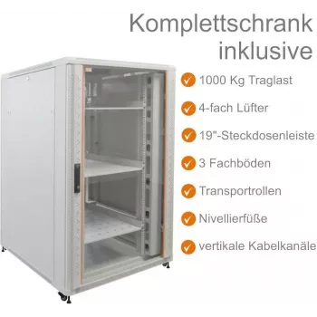 IT-BUDGET 19 inch szerver szekrény SRK komplett készlet - 27U - 800x1000 mm - üveg/tömör ajtó - 4 aktív ventilátor - PDU - polcok - szerelt - világosszürke 99ITB19SRK27810GGM