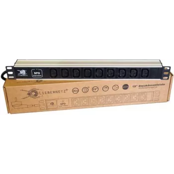 Liebernetz 19 inch 1U Rackmount PDU, 9x C13 Outlets, Surge Protection, Aluminium, Black/Silver (90LNSDL199KKSP)