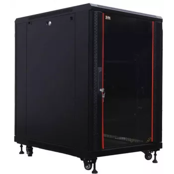 IT-BUDGET 19 inch hálózati szekrény SRK - 18U - 600x1000 mm - üveg-/acélajtó - előszerelt - fekete (99ITB19SRK18610GSNM)