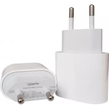 PowerRay PR-2347 20W USB-C PD fali töltő, EU dugó, fehér (ömlesztett)