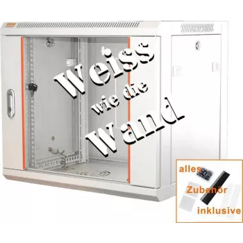IT-BUDGET 19 inch hálózati szekrény SWA - 9U - 570x450 mm - üvegajtó - levehető oldallapok - fal- és padlószerelés - kiegészítő készlet - tisztafehér 90ITB19WS9645GW