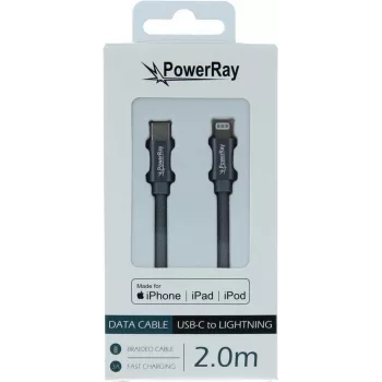 PowerRay USB-C - Lightning MFi fonott kábel 2m szürke PR-DCCL200TGY