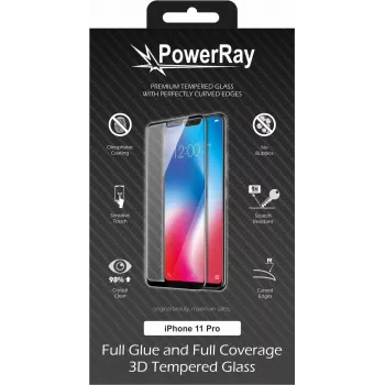 PowerRay Ultra tartós 3D Full Glue üveg kijelzővédő iPhone 11 Pro-hoz, fekete, buborékcsomagolás PR-3DFGIPH11PBL