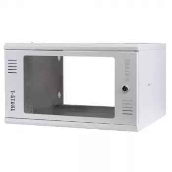 IT-BUDGET 19 inch fali szekrény T-STONE, 6U, 450 mm mélység, üvegajtó, zárható, fehér (90ITBTSWV6545GW)