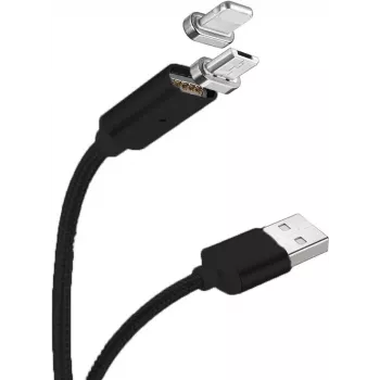 CYOO mágneses USB töltő- és adatkábel – 2 az 1-ben Micro USB & Lightning USB-re – 1m – fekete