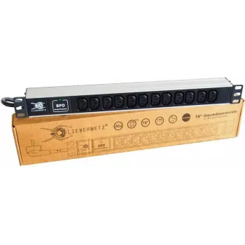 Liebernetz 19 inch Rackmount PDU, 12x C13 Outlets, Surge Protected, SCHUKO Plug, Aluminium, Black 90LNSDL1912KKSP
