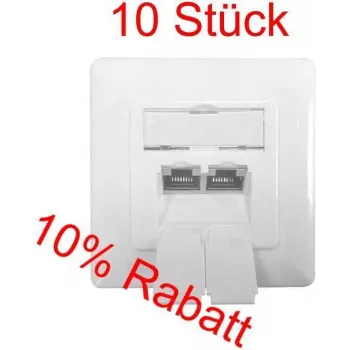 IT-BUDGET SPAR-PACK: 10 x Cat.6A adatcsatlakozó-aljzat, 2 x RJ45 port, árnyékolt, vízszintes kábelbevezetés, PoE+ képes, fehér (ZAA90ITBDDSW)