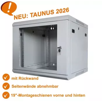 IT-BUDGET 19 inch hálózati szekrény TAUNUS - 12U, 450 mm mélység, zárható üvegajtó, világosszürke (90ITB191245GG)
