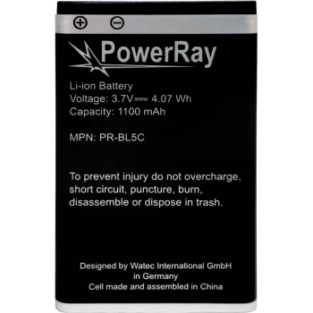 PowerRay akkumulátor PR-BL5C Nokia E50, N70, N91, 6600-hoz, 1100 mAh, Bulk
