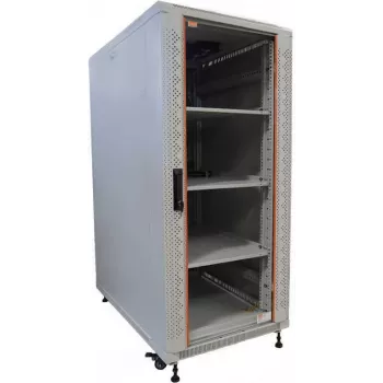 IT-BUDGET 19 inch hálózati szekrény SRK komplett szett 22U 600x600 mm üveg-/acélajtó 4 ventilátor PDU polcok flatpack világosszürke 90ITB19SRK2266GG