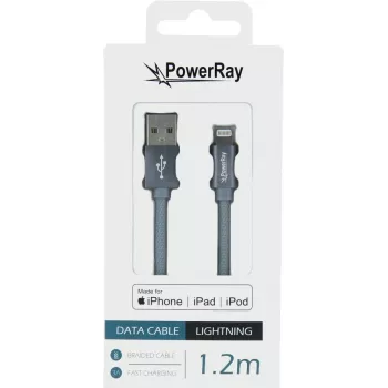 PowerRay USB - Lightning MFi textilkábel 1,2 m textilszürke PR-DCUL120TGY