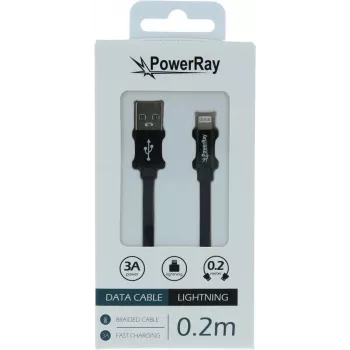 PowerRay USB-A - Lightning adat-/töltőkábel 0,2m textil fekete PR-DCUL020TBK