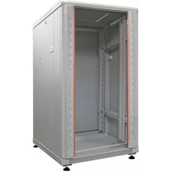 IT-BUDGET 19 inch hálózati szekrény SRK, 18U, 600x600 mm, üveg-/acélajtó, Flatpack, világosszürke 90ITB19SRK1866GGN