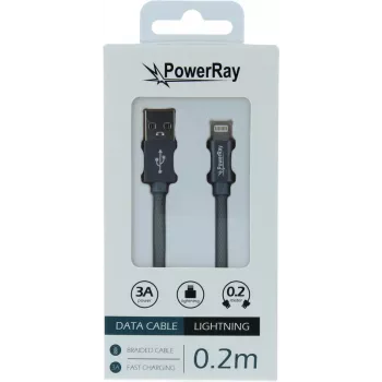 PowerRay USB-Lightning adatkábel 0,2 m textil szürke PR-DCUL020TGY