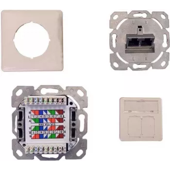 IT-BUDGET Cat.6A árnyékolt süllyesztett hálózati aljzat, 2 x RJ45, tisztafehér, PoE+ 90ITBDDRW