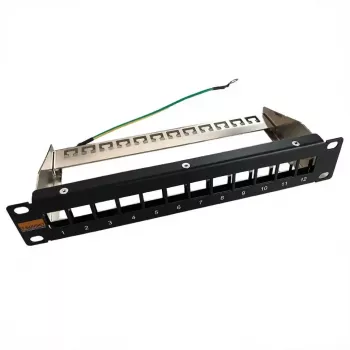 IT-BUDGET 10 inch üres patchpanel keystone modulokhoz - 12 port - árnyékolt - 1U - szerelés nélkül - fekete (90ITB10MT12PS)